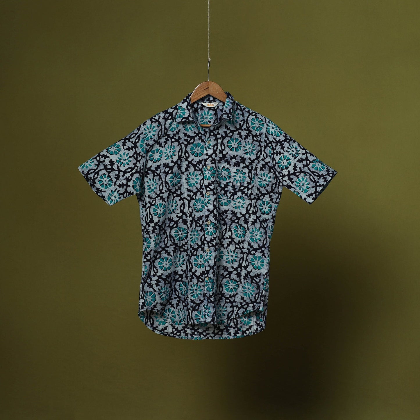 Half sleeve cotton men hand block batik print shirt 09