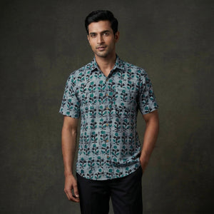 Half sleeve cotton men hand block batik print shirt 12