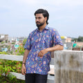 Blue Half Sleeve Block Print Cotton Men Sanganeri Shirt