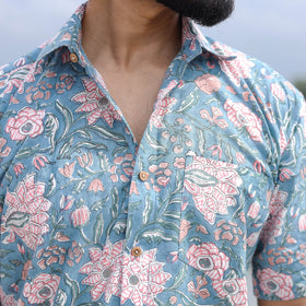 Blue - half sleeve cotton men sanganeri shirt 05