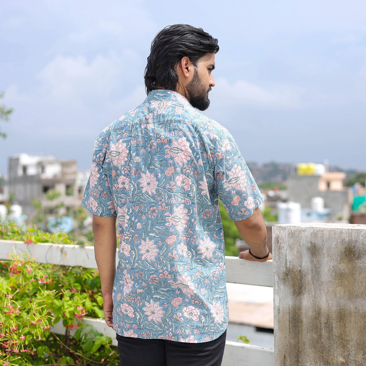Blue - half sleeve cotton men sanganeri shirt 05