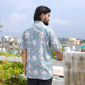 Blue - half sleeve cotton men sanganeri shirt 05