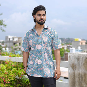 Blue - half sleeve cotton men sanganeri shirt 05