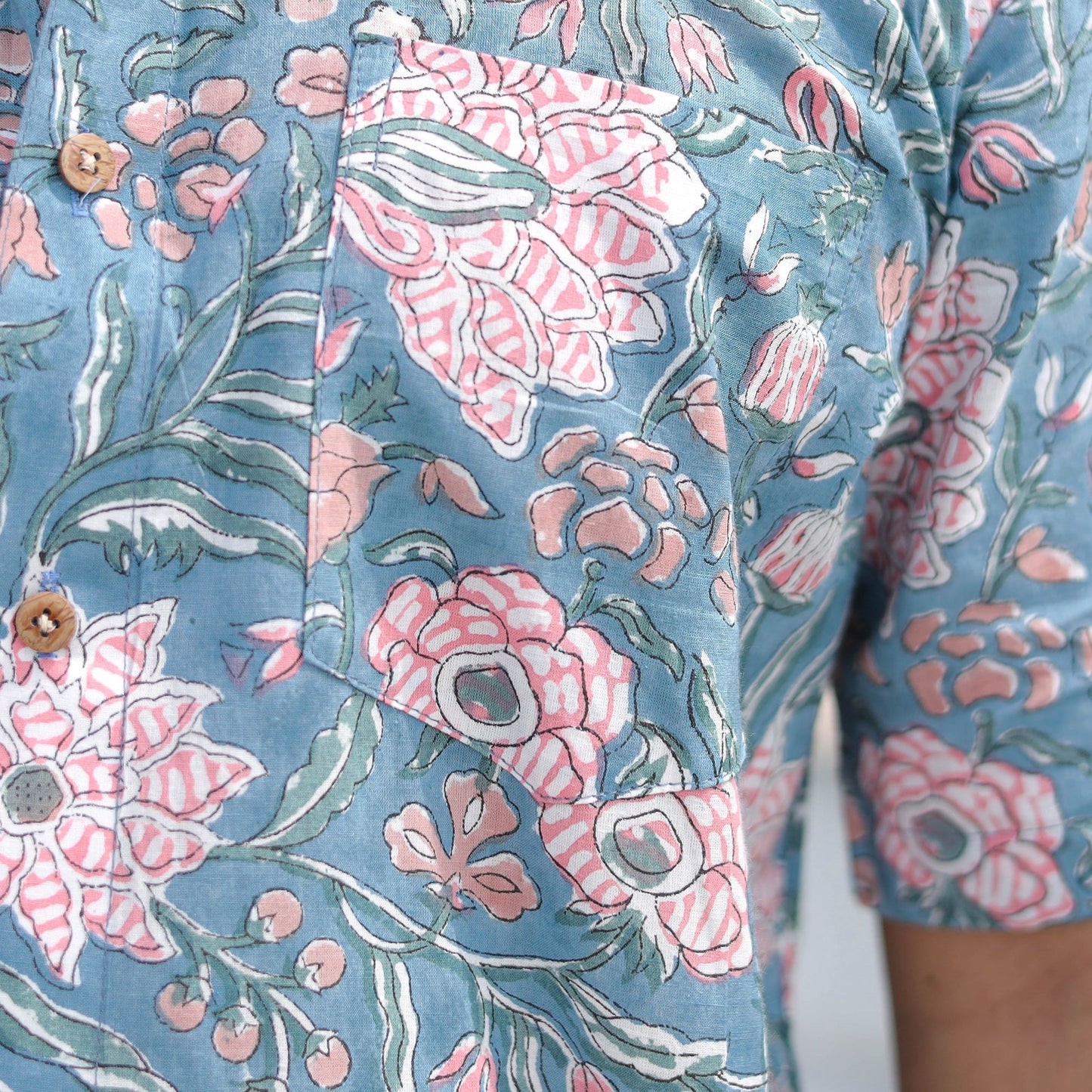 Blue - half sleeve cotton men sanganeri shirt 05