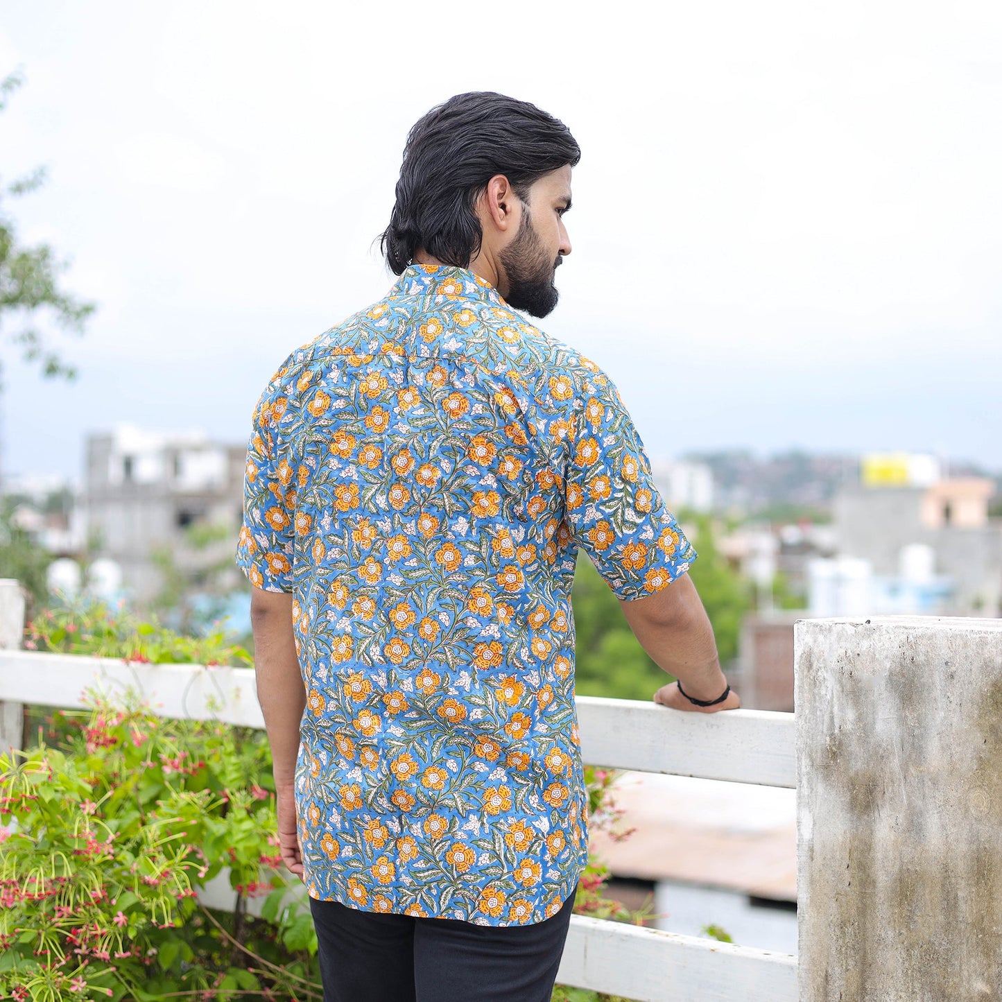 Blue - half sleeve cotton men sanganeri shirt 06