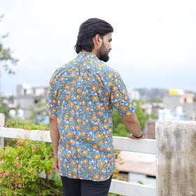 Blue - half sleeve cotton men sanganeri shirt 06