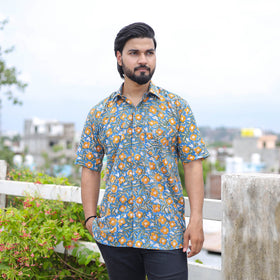Blue - half sleeve cotton men sanganeri shirt 06