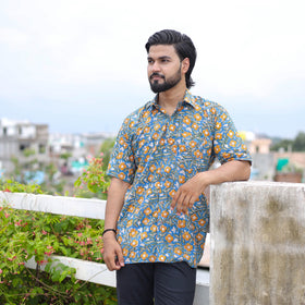 Blue - half sleeve cotton men sanganeri shirt 06