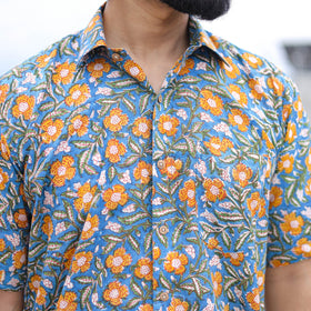 Blue - half sleeve cotton men sanganeri shirt 06