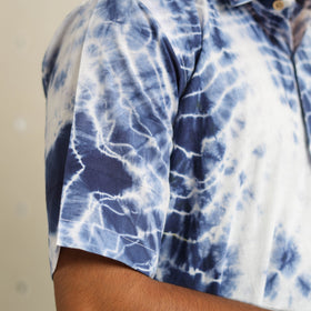 Blue Half Sleeve Tie & Dye Cotton Men Shibori Shirt