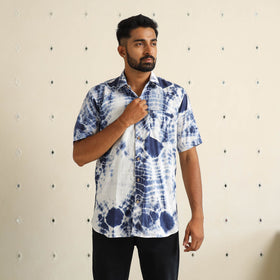 Blue Half Sleeve Tie & Dye Cotton Men Shibori Shirt