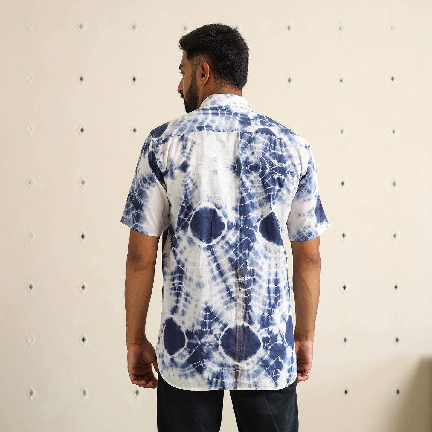 Blue Half Sleeve Tie & Dye Cotton Men Shibori Shirt