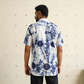 Blue Half Sleeve Tie & Dye Cotton Men Shibori Shirt