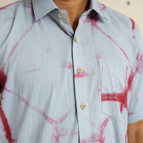 Blue - half sleeve tie & dye cotton men shibori shirt 04