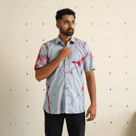 Blue - half sleeve tie & dye cotton men shibori shirt 04