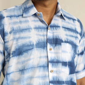 Blue Half Sleeve Tie & Dye Cotton Men Shibori Shirt