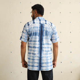 Blue Half Sleeve Tie & Dye Cotton Men Shibori Shirt