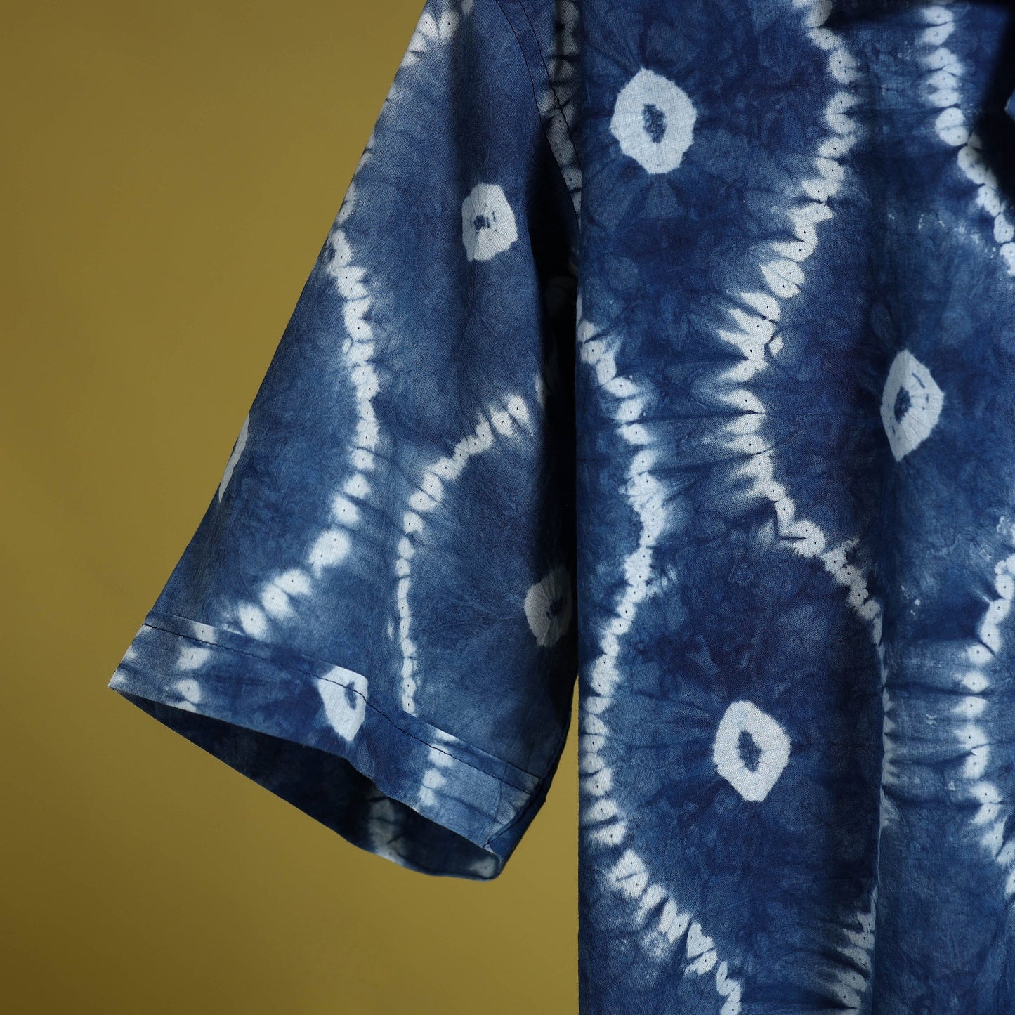  Blue Half Sleeve Tie & Dye Cotton Men Shibori Shirt 