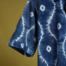  Blue Half Sleeve Tie & Dye Cotton Men Shibori Shirt 