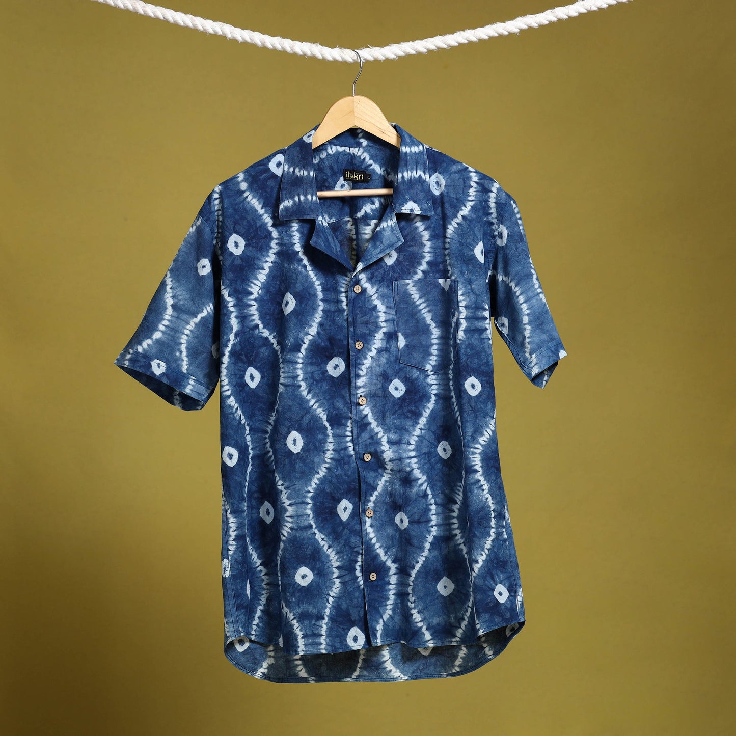  Blue Half Sleeve Tie & Dye Cotton Men Shibori Shirt 