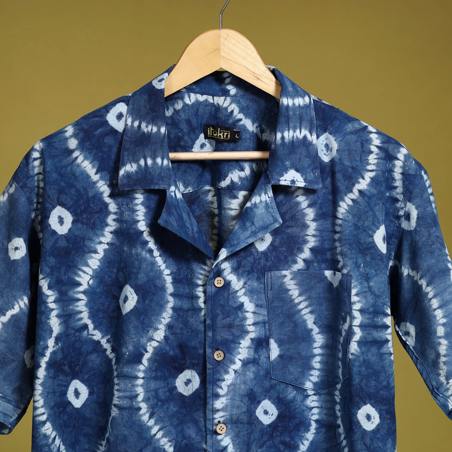  Blue Half Sleeve Tie & Dye Cotton Men Shibori Shirt 