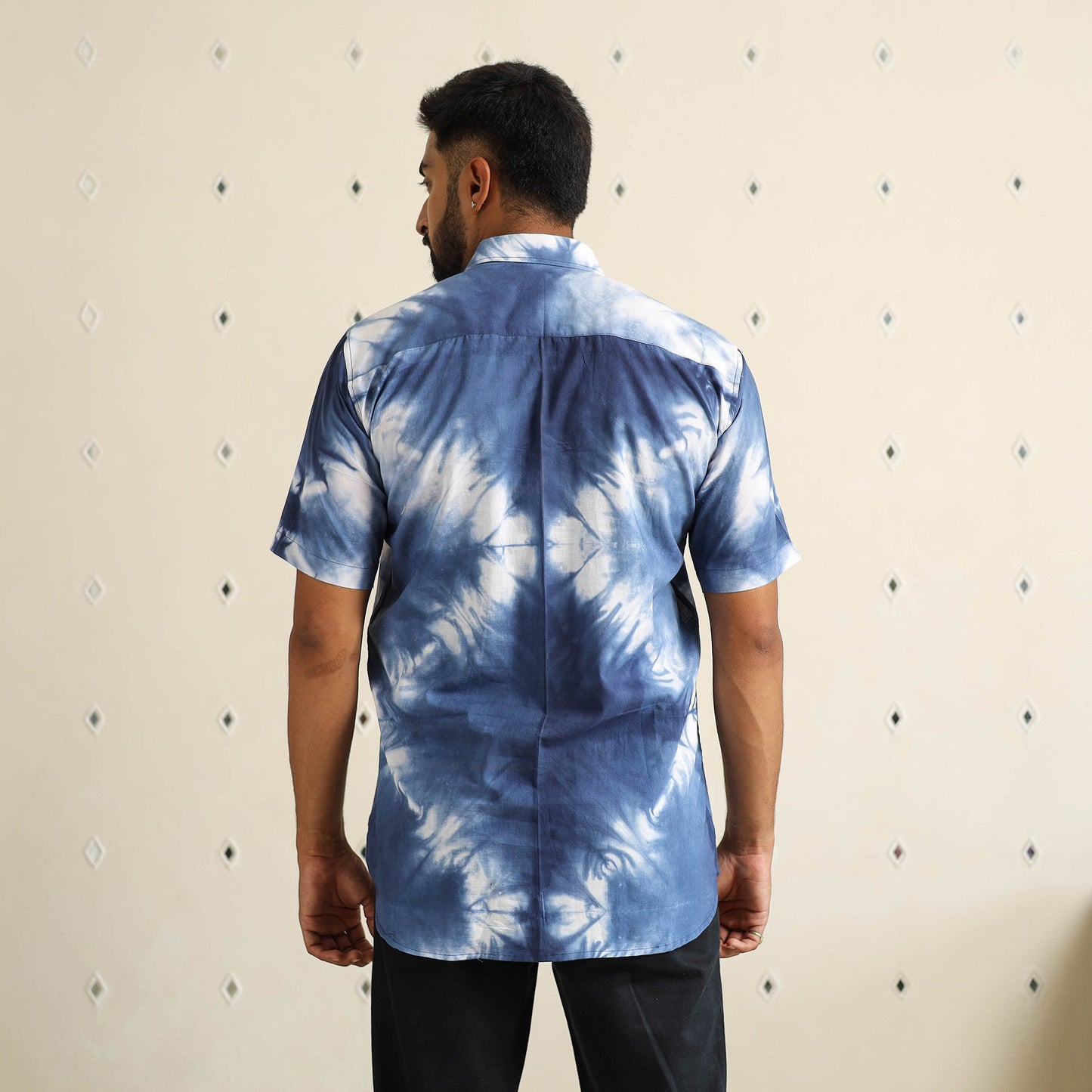 Blue - half sleeve tie & dye cotton men shibori shirt 10