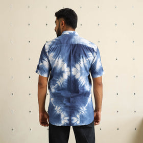 Blue - half sleeve tie & dye cotton men shibori shirt 10