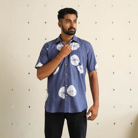 Blue Half Sleeve Tie & Dye Cotton Men Shibori Shirt