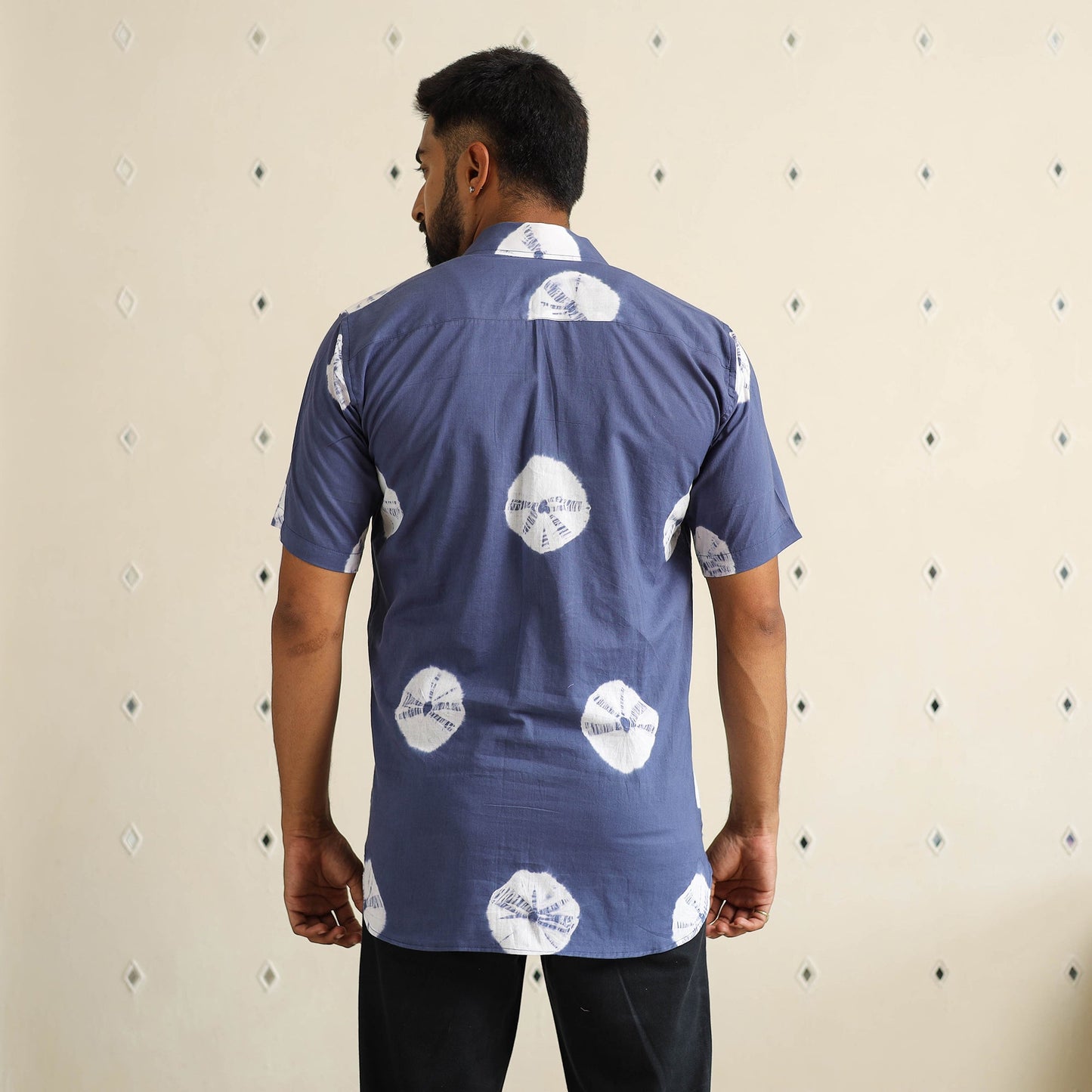 Blue Half Sleeve Tie & Dye Cotton Men Shibori Shirt
