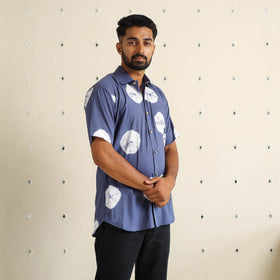Blue Half Sleeve Tie & Dye Cotton Men Shibori Shirt