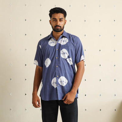 Blue Half Sleeve Tie & Dye Cotton Men Shibori Shirt