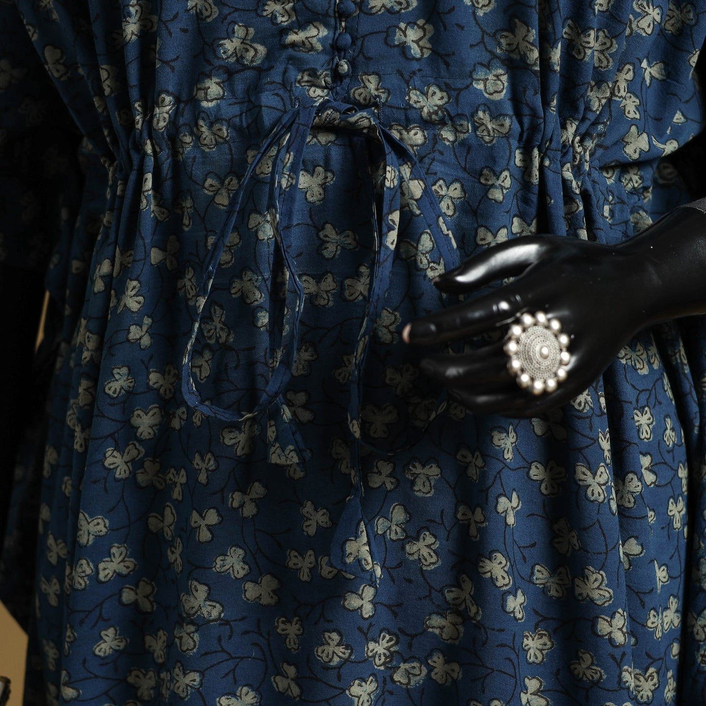 Hand akola long kaftan with tie-up waist 02 - handcrafted