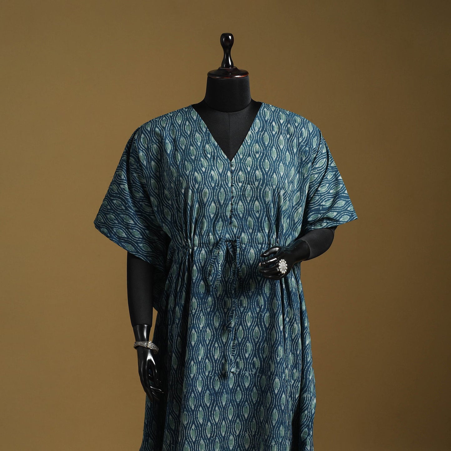 Hand akola long kaftan with tie-up waist 08 - handcrafted