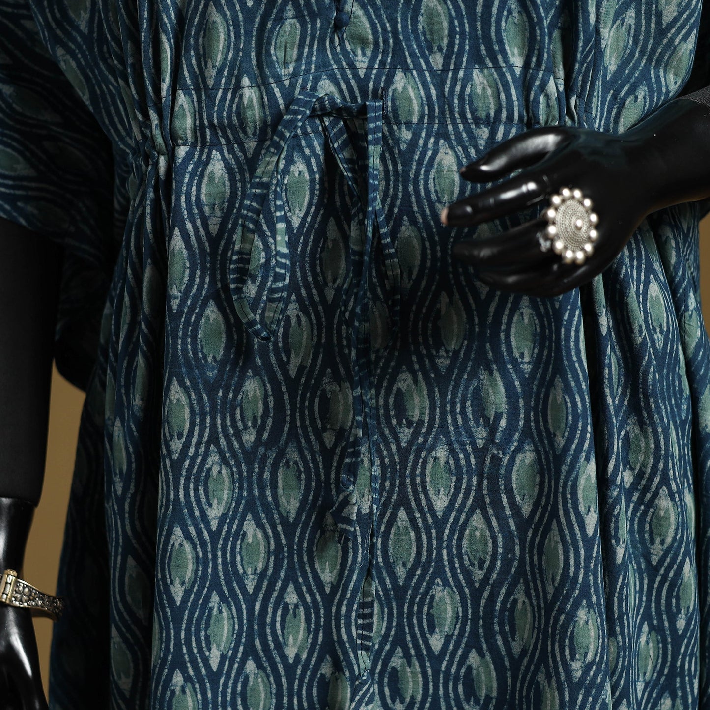 Hand akola long kaftan with tie-up waist 08 - handcrafted