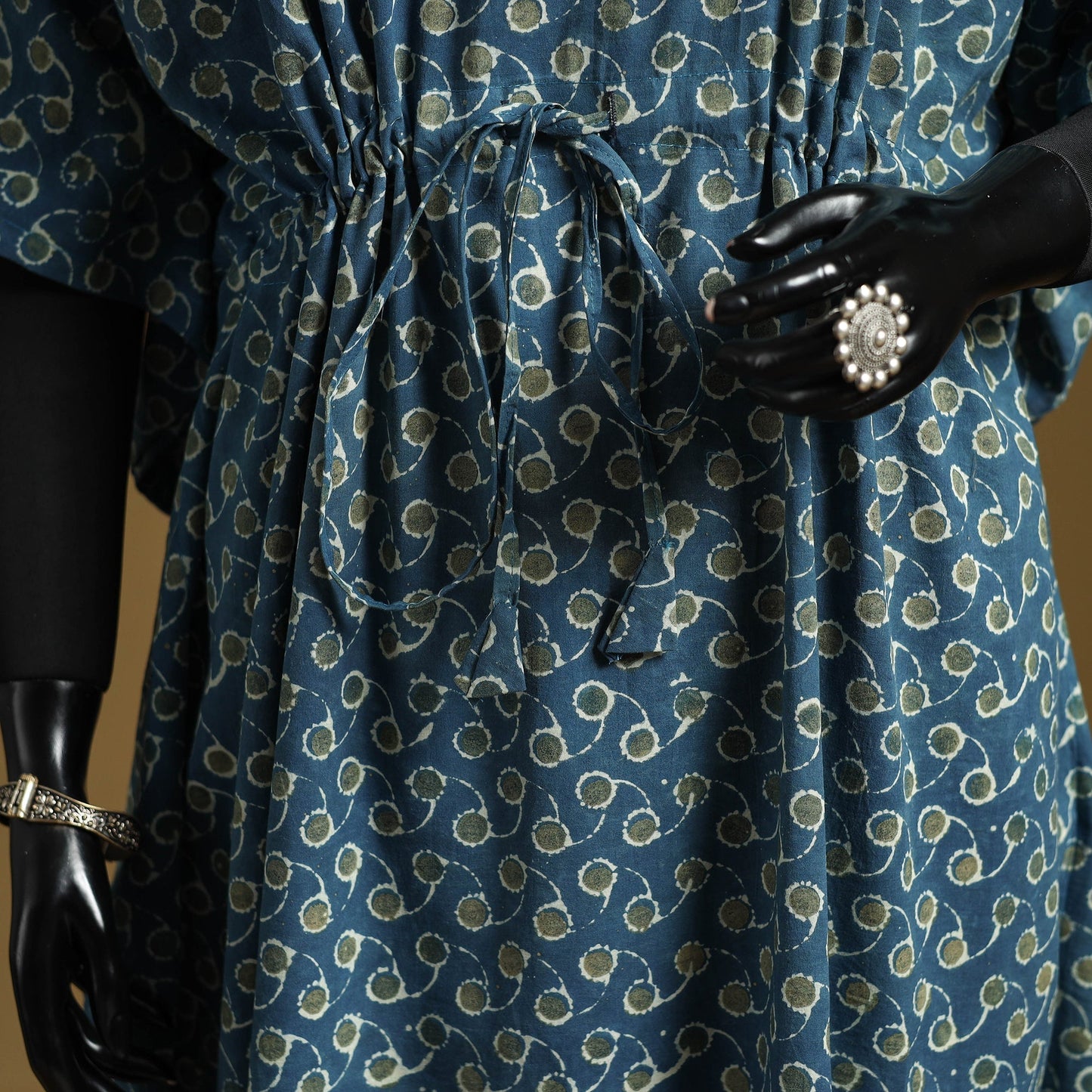 Hand akola long kaftan with tie-up waist 10 - handcrafted