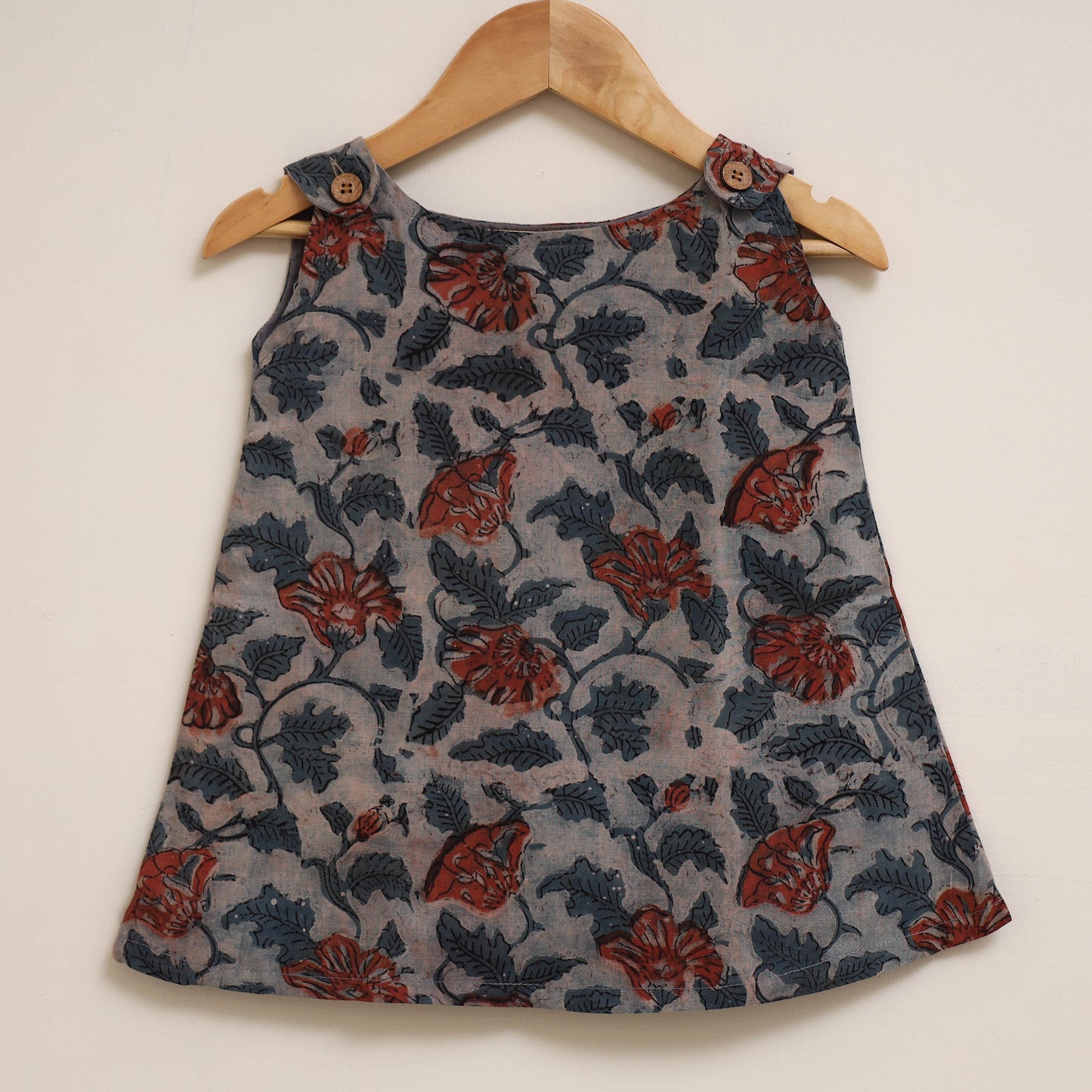 Blue - hand bagru cotton baby girl dress (6-12 months) 10