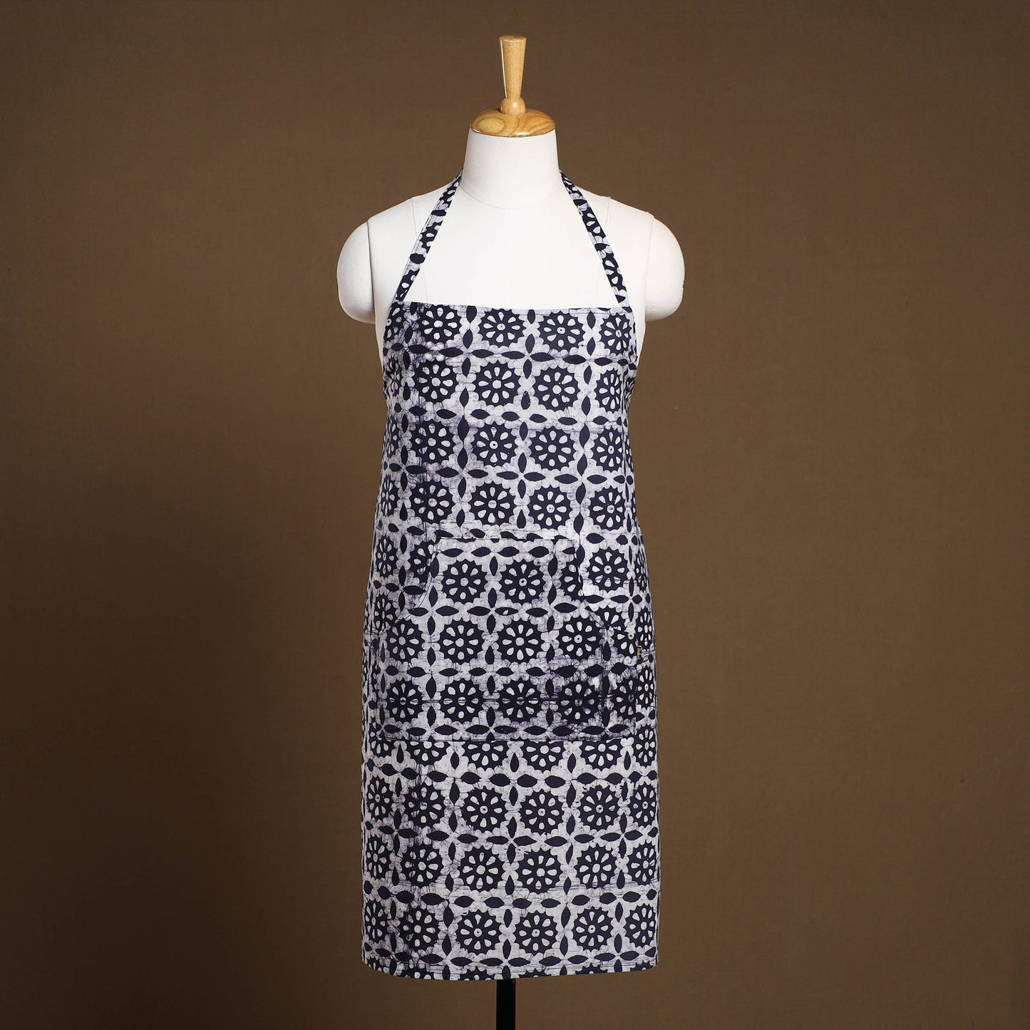  Blue Hand Batik Print Cotton Apron with Pocket
