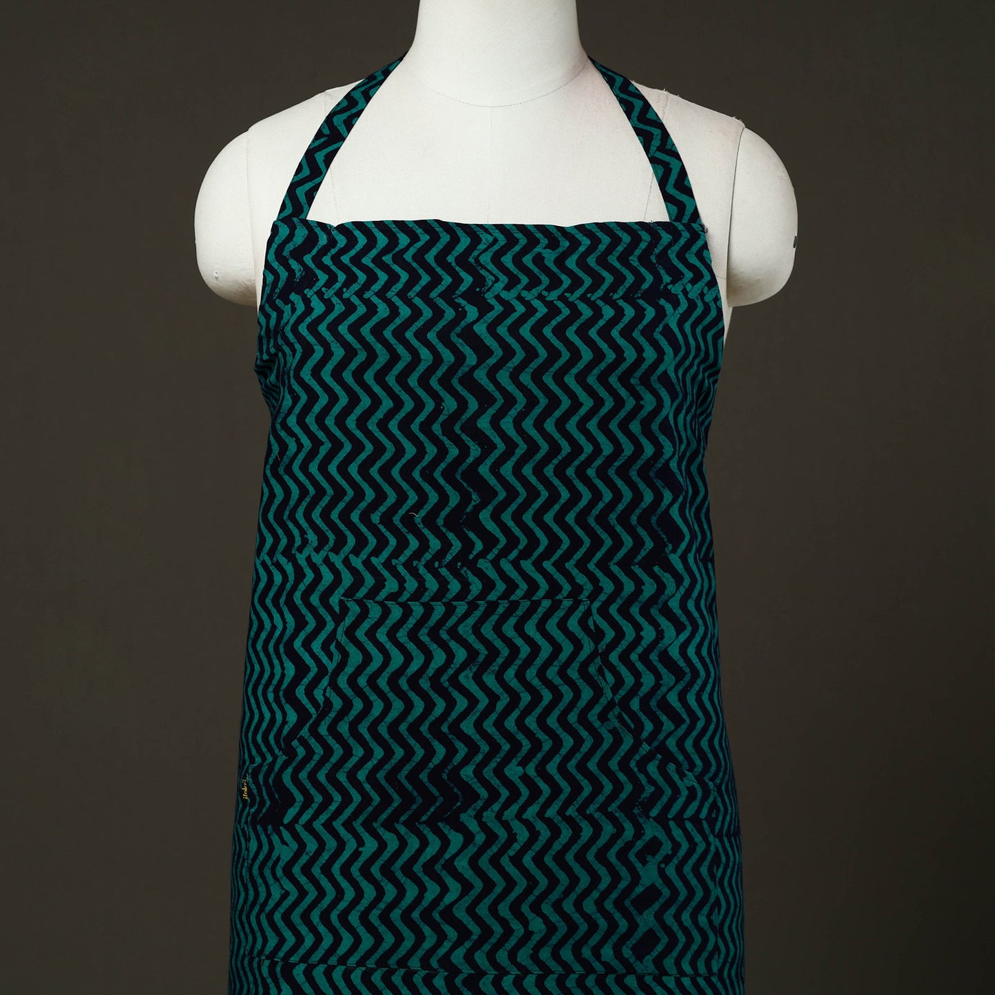 Blue - hand batik cotton apron with pocket 66 - handcrafted