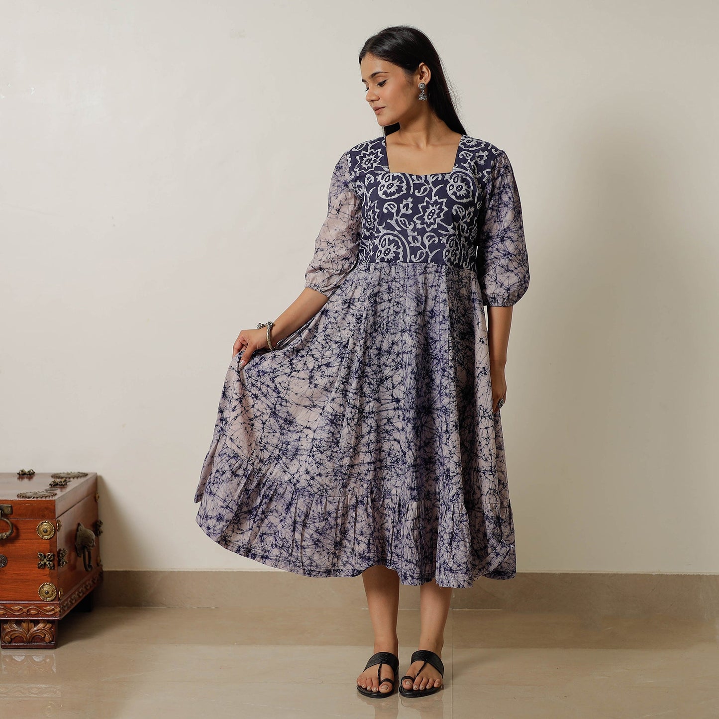 Buy Hand Batik Printed Cotton Flared Dress 01 Online l iTokri.com
