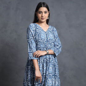 Blue - hand batik printed cotton flared gher dress