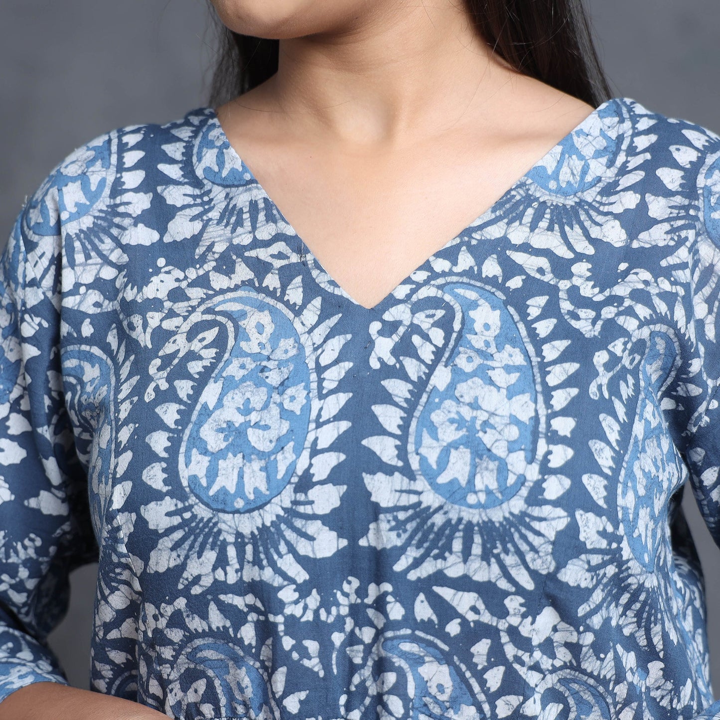 Blue - hand batik printed cotton flared gher dress