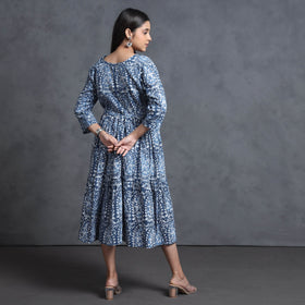 Blue - hand batik printed cotton flared gher dress