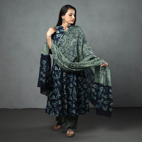 Hand batik printed cotton kurta with palazzo & dupatta set