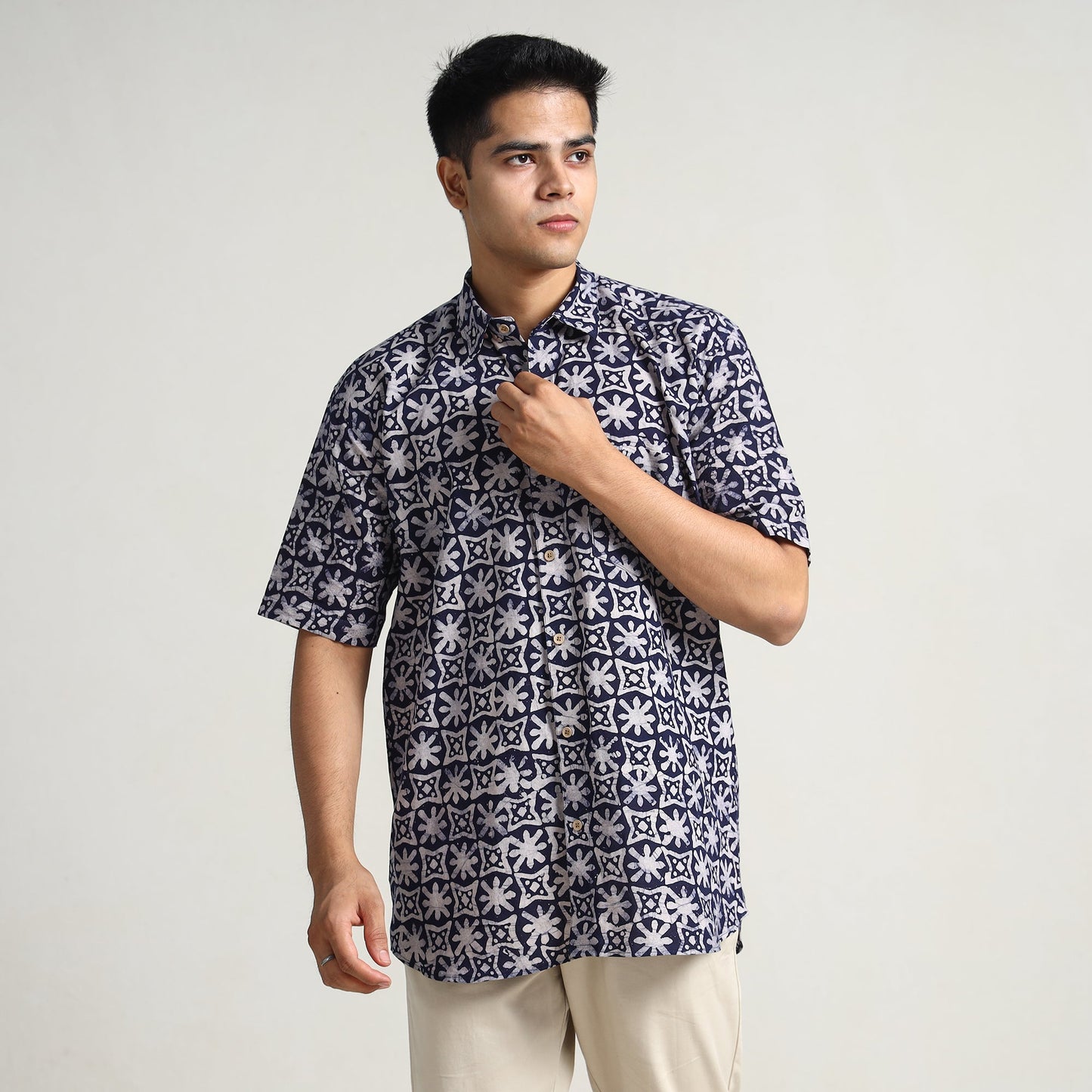Buy Hand Batik Printed Cotton Men Half Sleeve Shirt 07 Online l iTokri.com