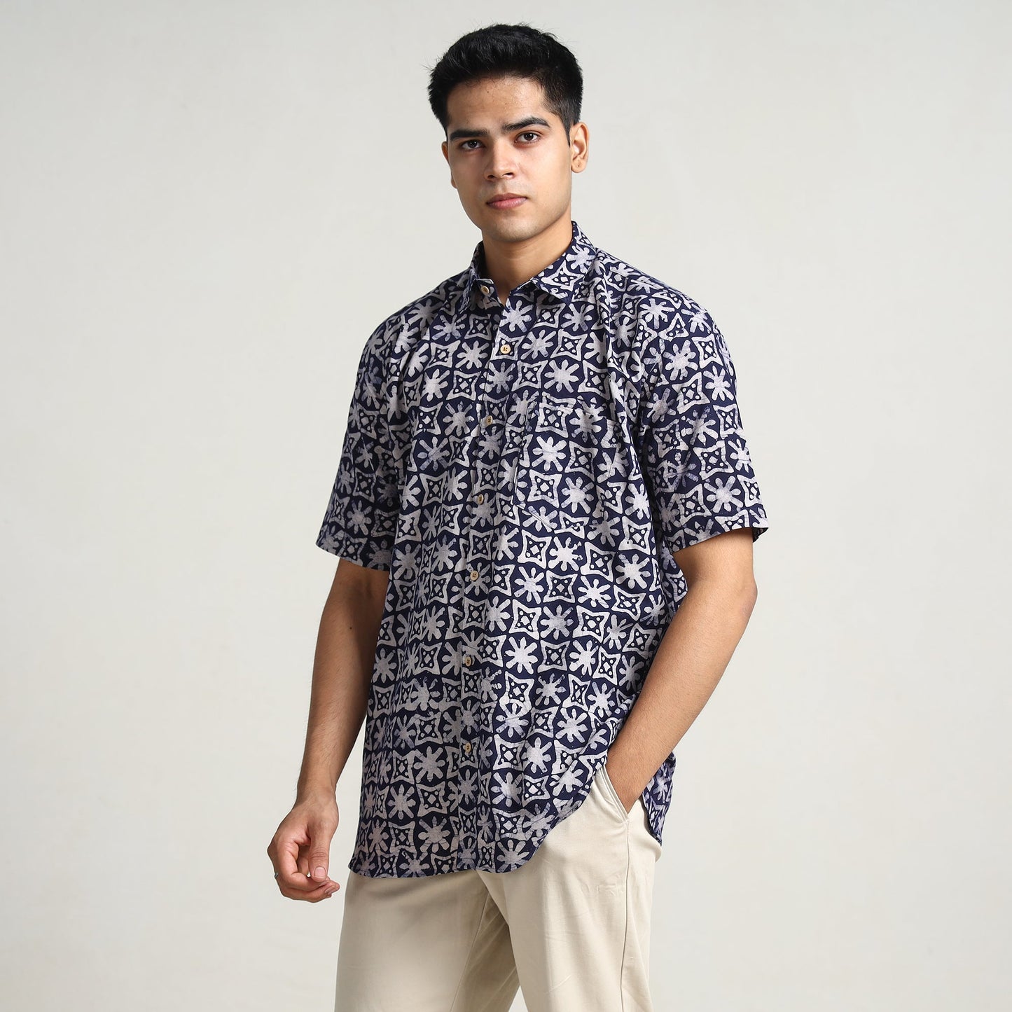 Buy Hand Batik Printed Cotton Men Half Sleeve Shirt 07 Online l iTokri.com