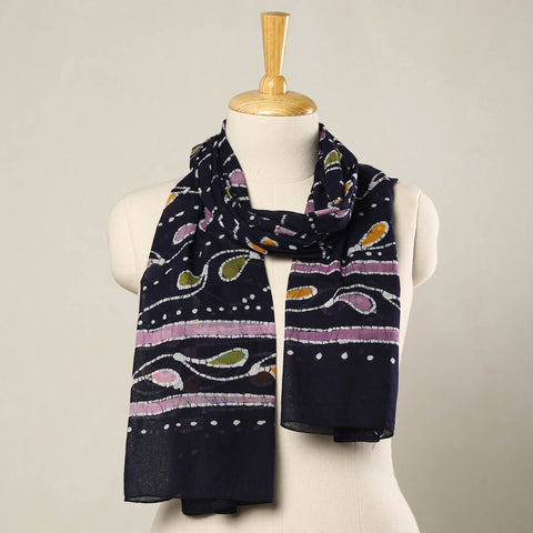 Blue - hand batik printed mul cotton stole 19 - handcrafted