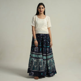 Buy Hand Batik Printed Running Stitch Cotton Long Skirt 54 Online l iTokri.com
