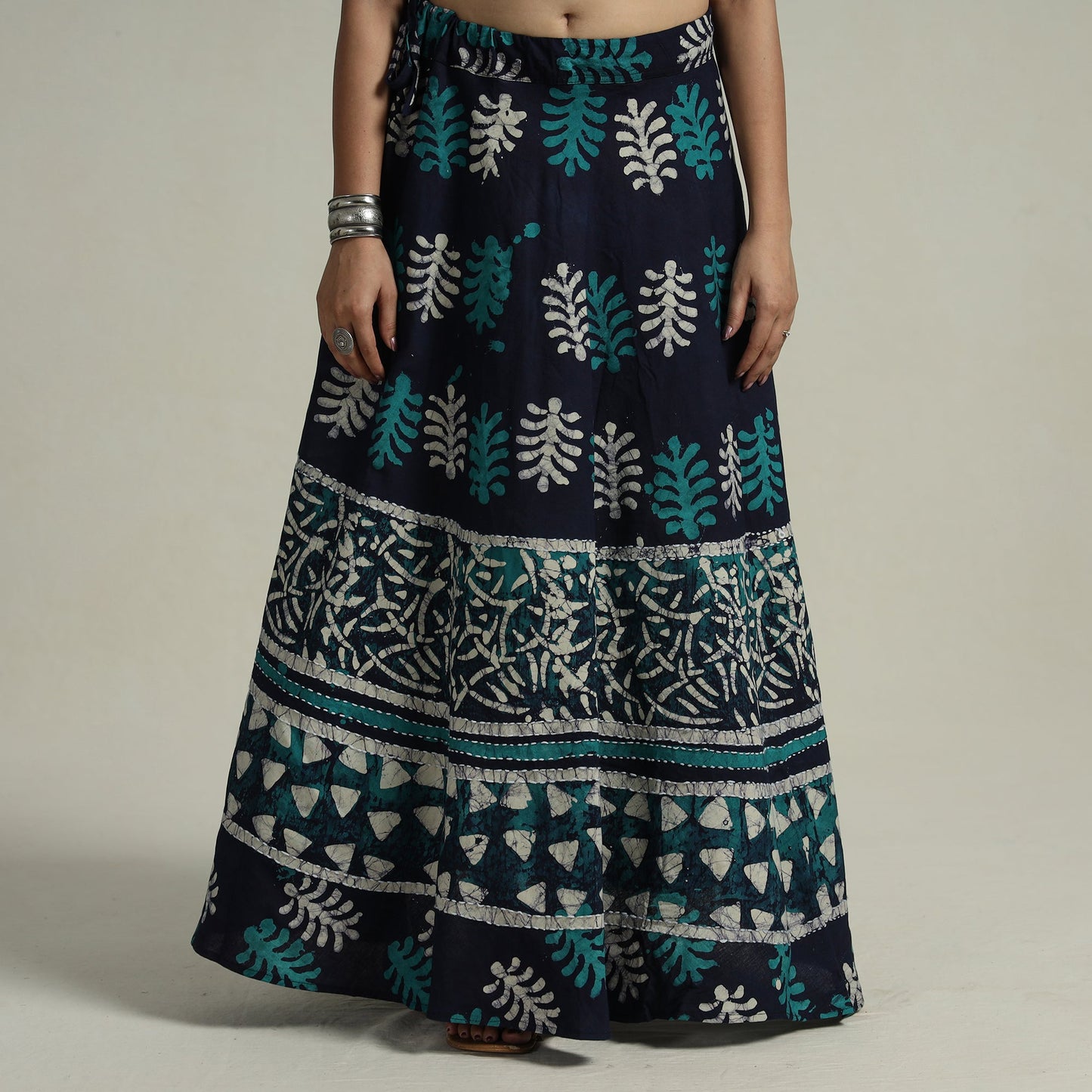  Hand Batik Printed Running Stitch Cotton Long Skirt 58 