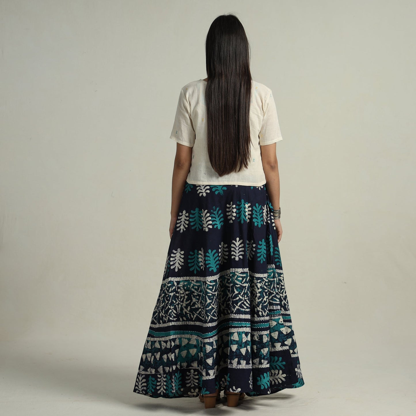  Hand Batik Printed Running Stitch Cotton Long Skirt 58 