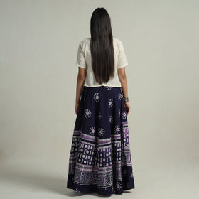 Blue Hand Batik Printed Running Stitch Cotton Long Skirt 